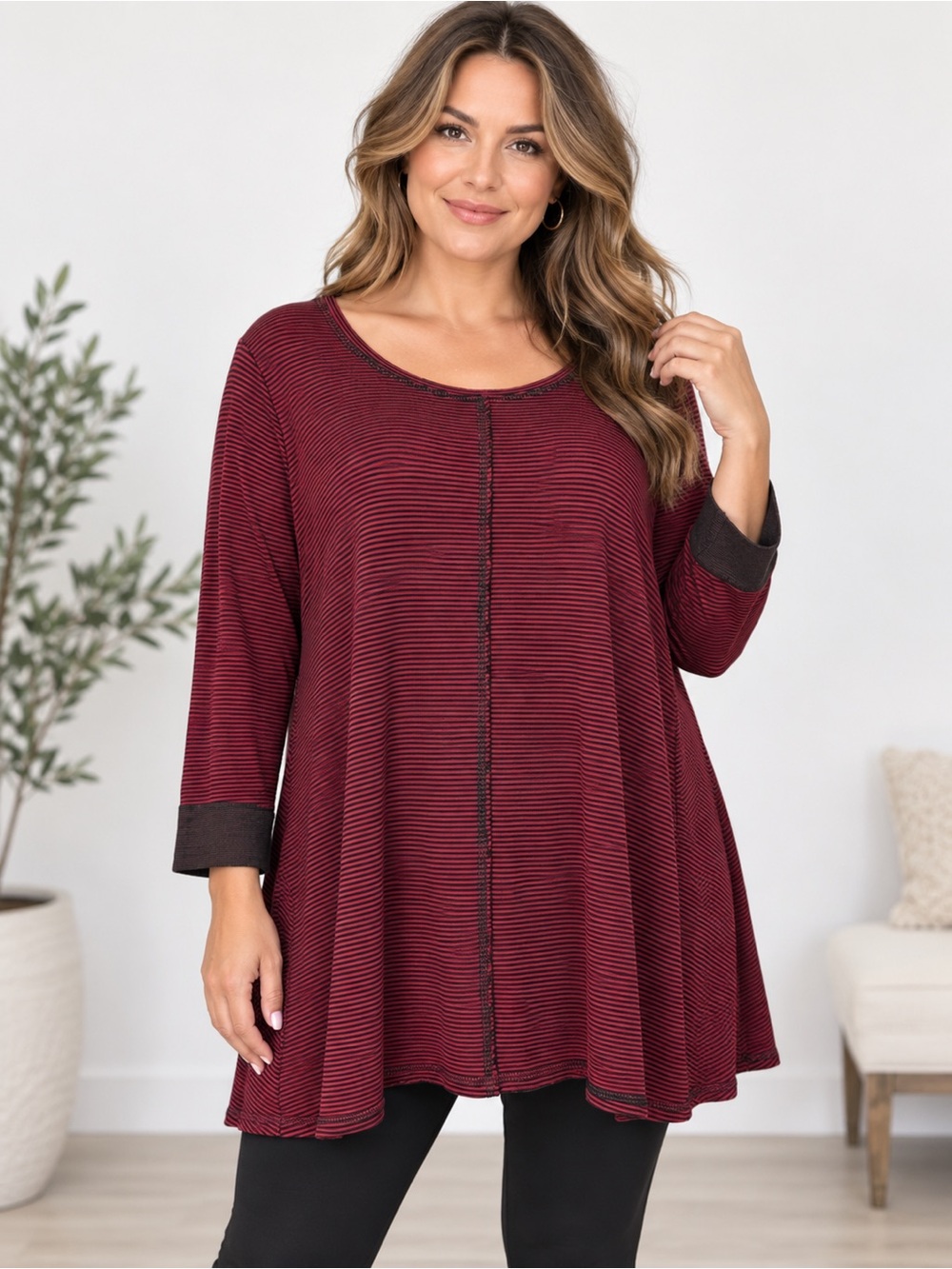 Habitat Clothes To Live In Size Large Crinkled Top Boho Lagenlook 3/4 Sleeve